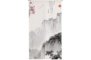 Ofat Home Rideau de Porte à Peinture à l'encre Traditionnelle Chinoise, Tapisserie de Montagne Merveilleuse à Suspendre au Mur, séparateur de Chambre à Coucher, décoration de Porte de Salle de Bain