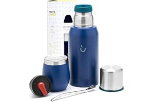 BALIBETOV Zestaw Yerba Mate – zawiera 1 kubek mate, 1 słomkę i 1 butelkę termiczną z 2 korkami – tykwa Yerba Mate ze stali nierdzewnej, zawiera pokrywkę (niebieska)