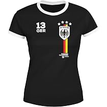 MoonWorks Deutschland Fan-Shirt Damen – Schwarz-Rot-Gold Design | 100% Baumwolle, Slim Fit
