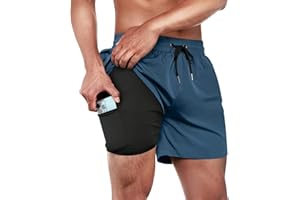 ineepor Maillot de Bain Homme 2 in 1 Tight Liner Short de Bain Homme Zip Pocket Maillot de Bain Short