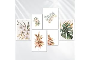 AREDE Zestaw 6 sztuk obrazów na ścianę, plakat ilustrowane, minimalistyczne rośliny, dom, biuro, dekoracja ścienna, salon, sypialnia, dekoracja gotowa do powieszenia, bez ramy, 4 x A3 (30 x 42 cm) + 2