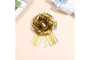 Chexin 6 Stück Große Geschenk Schleife mit Geschenkband, Ziehschleife ø 18cm, Geschenkschleife zum Basteln und Verpacken, Dekoschleifen für Hochzeit,Geburtstag & Weihnachten (Gold)