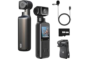 ydi 4K Körperkamera Bodycam Vlog Kamera mit 270° Gedrehtes Objektiv, Externes Mikrofon, 64GB Karte, Pocket Action Cam für Sport im Freien, Fahrrad, Reisen, Polizei, Zivilisten