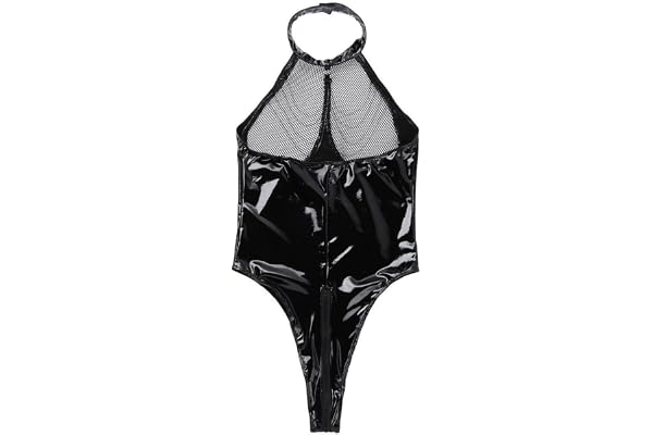 BodyGo Body Femme Sexy Cuir Vernie Bodysuit Jumpsuit Sexy Transparent Bodycon Lingerie de Nuit Sado MASO Jeu de Rôle Cosplay Dos Nu Chaîne Bôndage