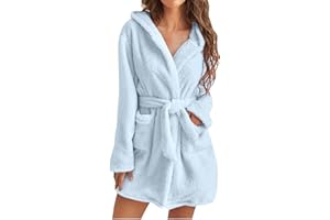 UnoSheng Peignoir pour femme en coton chaud – Peignoir moelleux avec capuche - Peignoir de sauna en tissu éponge - Longueur genou - Robe kimono - Doux et léger - Avec ceinture
