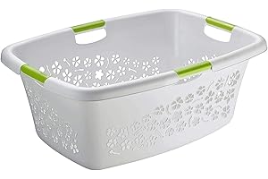 Rotho Flowers Wäschekorb 50l mit 4 Griffen, Kunststoff (PP) BPA-frei, grau, 50l (65.1 x 48.6 x 26.2 cm)