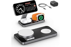 EXW 3 in 1 Magnetic Wireless Charging Station,Fast Wireless Charger for iphone 16/15/14/13/12,Charging Station for Apple Watch and AirPods(Adapter Included) Black