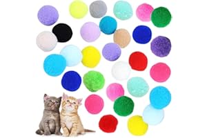 VOVIGGOL 30Pcs 3CM Cat Toy Balls Soft Kitten Pompom Toys Indoor Cats Interactive Playing Quiet Ball Cats Favorite Toy, Cat Pom Pom Balls for Craft DIY Creative Crafts Decorations (Assorted Color)