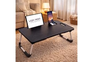 SPHENI Smart Multipurpose Foldable Laptop Table with Cup Holder, Study Table, Bed Table, Breakfast Table, Foldable and Portable/Ergonomic & Rounded Edges/Non-Slip Legs (Black NEW)