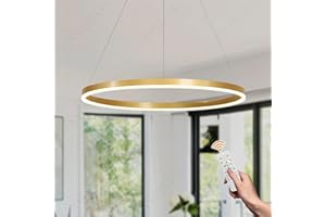 YYUTLUO Modern DIY Circle LED Chandelier, 1 Golden Gold Rings, 60 cm = 29 W, LED Pendant Light Made of Metal and Acrylic, 2.4 G Dimmable Remote Control, Round Ceiling Pendant Lamp, Living Room,