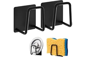 Damita Soporte para Estropajos - Gancho para Estropajos de Acero Inoxidable 304, Autoadhesivo - Accesorios para el Fregadero - Gancho Adhesivo, Organización en la Cocina (Pack de 2, Negro)