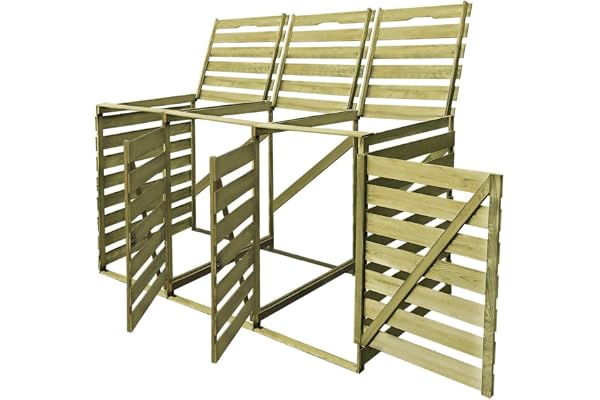 vidaXL Abri à Poubelle Triple Cache-Poubelle sur roulettes Patio Bois Imprégné