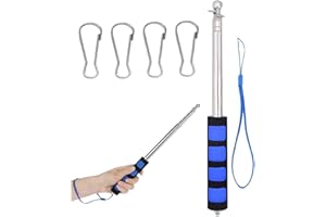 BAVOOTY Asta Bandiera Telescopica,Asta Porta Bandiera Telescopica,Asta della Bandiera Acciaio Inox,Asta Telescopica per Bandiera,con 4 Ganci,per Viaggi,Gite,Insegnanti,per Guida Turistica in Campeggio,Blu