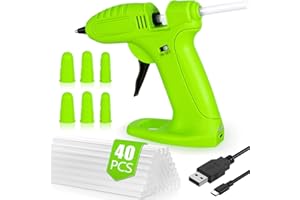 SaiXuan Pistola Colla a Caldo Senza Fili, Batteria Ricaricabile 2600mAh, Include 40 Stick di Colla 7mm, 6 Protezioni in Silicone per Dita e Cavo USB, per Fai-da-Te, Riparazioni e Artigianato