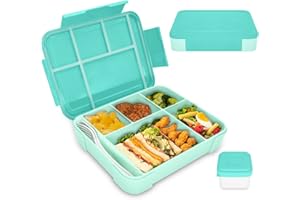 IJIAMY Bento Lunch Box Kids, Bento Box Lunch Box Adults with 5 Compartments and 1 Salad Dressing Containers, Snack Box for Kids and Adults Work School (Mint)