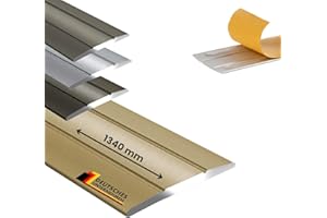 FLOORDIREKT Metal Transition Strip Profile | Aluminium Flooring Strip for Parquet, Laminate, PVC, Cork | C-Shape | Pre-Drilled or Self-Adhesive (Width: 36 mm | Length: 134 cm, Gold | Self-Adhesive)