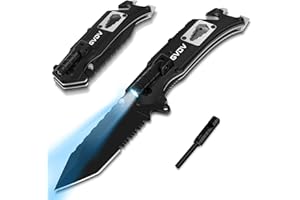 GVDV Cuchillo Plegable de Bolsillo 440C Acero Inoxidable, 9 en 1 Multiusos Navaja de Bolsillo con Mango de Aluminio, Cuchillo de Supervivencia para Caza, Camping y Senderismo