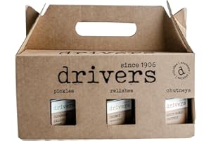 Drivers Pickles - Vegan Chutney Lover Selection Box Food Hamper. Chunky Piccalilli, Spicy Mango Chutney & Cucumber Relish with Gin – Vegan & Gluten Free Hampers for Men & Women. Chutney Gift Box