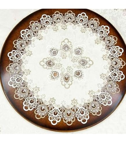 Napperon Rond Brodé Rose Trémière - 28 Cm - Fait Main En Polyester