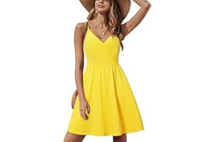 STYLEWORD Women's V Neck Floral Spaghetti Strap Summer Dress Casual Swing Midi Sundress with Pockets