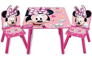 ARDITEX - Set de Mesa y 2 Sillas Infantiles de Madera - 50x50x44 cm y 26,5x26,5x50 cm - Ideal para Jugar, Pintar y Hacer Manualidades - Licencia Oficial Minnie Mouse