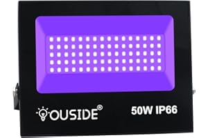 OUSIDE Lumière Noire LED 100W, Projecteur Lumière UV Extérieur,IP66 Imperméable Lampe LED Violet,Eclairage à Effet pour Fête,Disco DJ,Soirée,Peinture Fluo,Affiche Fluorescente,Néon,Bar