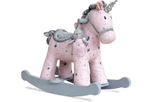 Little Bird Told Me - Celeste & Fae Unicorn Rocking Toy for Baby/Toddler 9+ Months Unisex - Pink & Grey Star Fabric, Solid Wooden Frame & Rockers, Removable Plush Toy - British Brand Since 2007