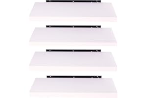 EUGAD Set di 4 Mensole da Muro, Bianco, 40cm, Mensole in Legno MDF Portaoggetti Librerie Scaffale da Parete Stile Rétro Mensole Sospese Decorative per Salotto Cucina Corridoio, 0082QJ-4