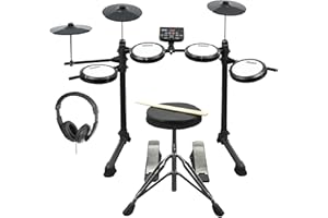 Axus AXK4 Electronic Drum Kit Pack Per Principianti Con Tamburi In Rete Tranquilla, Bastoncini, Feci E Cuffie