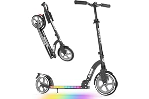 BELEEV V10 Monopattini bambini 2 Ruote Pieghevole con LED Illuminate Deck, Ruote Grandi 230mm, 5 Altezza Regolabile, Cinghia di Trasporto Big Wheels City Scooter per 6+ Bambini e adulti fino 100 kg
