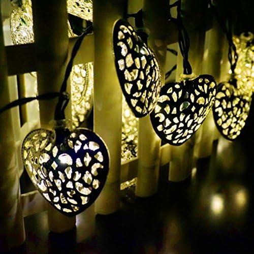 JOJOO Warm White Solar Powered Heart Shaped String Lights 11.5ft/ 3.5M 12 LED for Outdoor Garden Fence Patio Christmas Wedding Party Decoration LT021Y