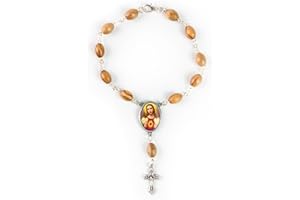 TREE OF LIFE REV. 22:14 Olive Wood Car Rosary - Jesus Sacred Heart (Red) Medal & Cross Charm - 7" Pocket Rosary Beads For Hanging