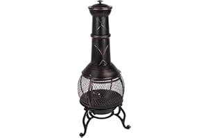 Fire Vida Steel Chimnea Outdoor Garden Patio Heater Grill Black And Antique Gold, Large