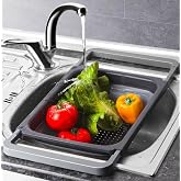 Stile Cucina Katlanabilir Silikon Lavabo S&uuml;zgeci, Ayarlanabilir Kollu Evye &Uuml;st&uuml; S&uuml;zge&ccedil;, Antrasit, 5,5 Litre, 26x39x4 cm