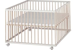 Sämann Laufgitter 100x100 cm mit Matratze - BASIC - 3-fach höhenverstellbar Laufstall Baby Buche weiß/natur