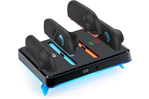 Mcbazel Station de Charge RGB pour Switch 2, Chargeur Magnétique pour Manette avec 9 Modes D'éclairage, Design Incliné à 17 Degrés et Montage Mural, Indicateurs LED pour Manette NS Switch 2 (Noir)