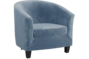 qiden 2-Pieces Tub Chair Cover, High Stretch Velvet Club Chair Slipcovers For Armchairs, Single Seater Sofa With Cushion Cover. Sofa Couch Cover For Living Room Office Reception Christmas-Grey Blue