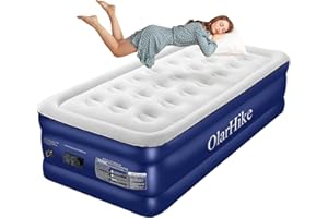 OlarHike Single Airbed, Inflatable Mattress with Built-in Electic Pump, Self-inflating Folding Guest Airbed, Inflatable Air Mattresses For Camping or Home Use with Storage, 198x102x46cm(Blue)