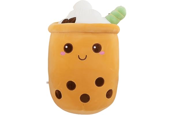 Amozo Oreiller Peluche Bubble Tea, Peluche Boba Jouets Doux Oreiller Peluche Boba géant Snimal pour Les Amateurs de Boba (35cm, Brown)