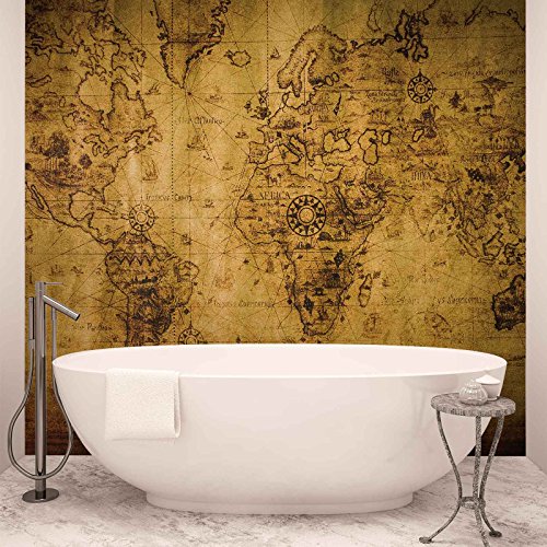 Sepia Weltkarte Vintage - Wallsticker Warehouse - Fototapete - Tapete - Fotomural - Mural Wandbild - (3600VE) - XXXL - 416cm x 254cm - VLIES (EasyInstall) - 4 Pieces