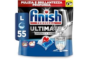 Finish Ultimate Infinity Shine Pastiglie Lavastoviglie Regular, 55 Capsule, Detergenti per Lavastoviglie contro lo Sporco e i Residui Incrostati