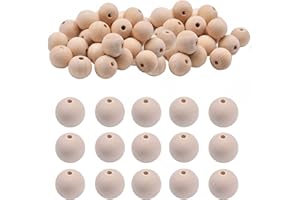 UOWAN 50 PCS Natural Wood Beads 20mm Round Wooden Loose Beads Unfinished Wood Spacer Beads Large Wooden Beads Decoration for Crafts Jewellery Making Macrame Bracelet Making Adults Kids Childern