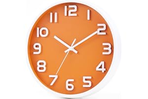 COSLIFE Wall Clock 12" Silent Non-Ticking Quartz Decorative Wall Clock 3D Large Number, Modern Style Good for Living Room & Home & Office Battery Operated(Orange)