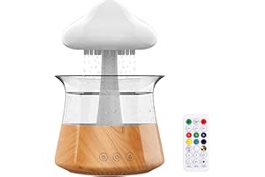 EURHOWING Cloud Rain Humidifier Remote Control,Water Drip Diffuser with Essential Oils,Night Light with 7 Changing Colors,Aromatherapy Diffuser Desk Fountain Bedside for Sleeping Relaxing Mood Water Drop Sound