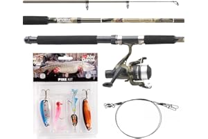 Mitchell Tanager Camouflage kit Complet Canne téléscopique et Moulinet avec Fil et leurres prêt à pêcher Le Sandre, Le brochet et la Perche 2.40 Medium Set