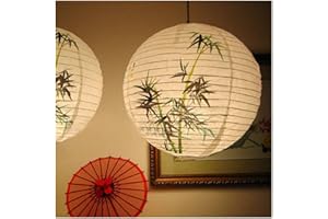 TOSSPER 2pcs Abat-Jour Lanterne Papier Chinois Motif Bambou Chinois Abat-Jour Style Oriental Décoration Lumière 35cm Blanc + Vert