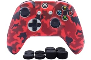 Hikfly Silicone Controller Cover Skin Protector Case Faceplates Kits for Xbox One/Xbox One S/Xbox One X Controller Video Games(1 x Camouflage Cover with 8 x Thumb Grips Caps)(Red)