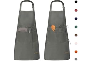 Viedouce 2 pack Delantales Ajustables del Cocinero con Bolsillo Cocina Delantale de Cocina para Mujeres Hombres, Delantal Chefs Cocina para Cocinar/Hornear,Rojo