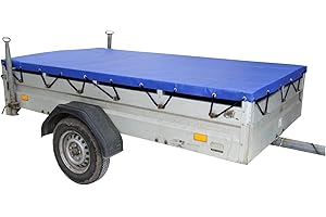 Baumarktplus Anhängerplane Flachplane oder Hochplane Plane Gewebeplane Hängerplane Anhänger Abdeckplane mit Planenseil PVC wasserfest Anhänger 257x134 cm, Flachplane 2575x1345x100 mm