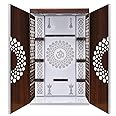 Devyom Wooden Temple For Home And Office/Mandir With LED Lights/Temple With Doors And Shelves/Pooja Mandir For Home/Pooja Mandapam